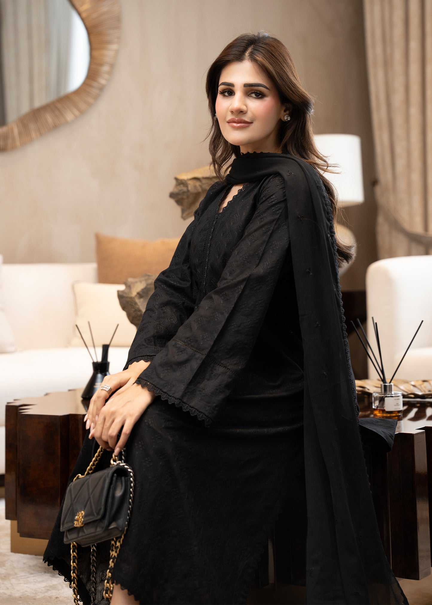 Obsidian Black Embroidered Lawn