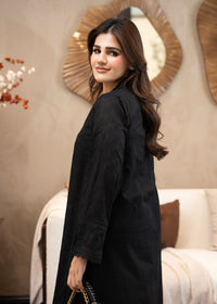 Obsidian Black Embroidered Lawn