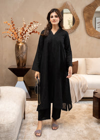 Obsidian Black Embroidered Lawn
