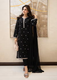 Raven Black Embroidered Lawn