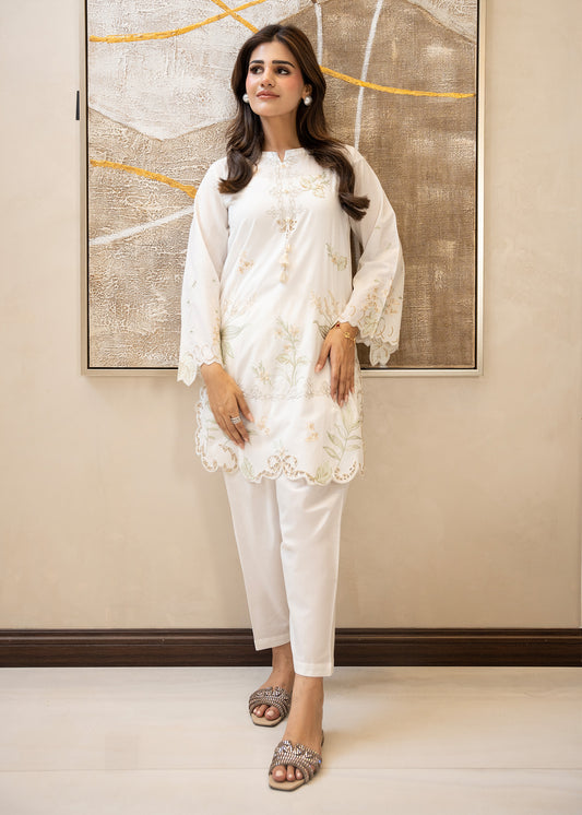 Cloud White Embroidered Lawn