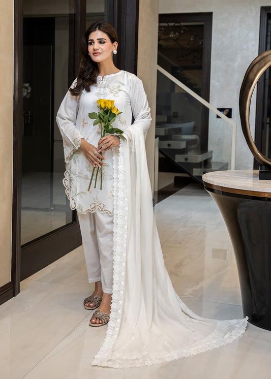 Off-white Embroidered Chiffon Dupatta