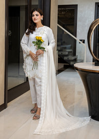 Cloud White Embroidered Lawn