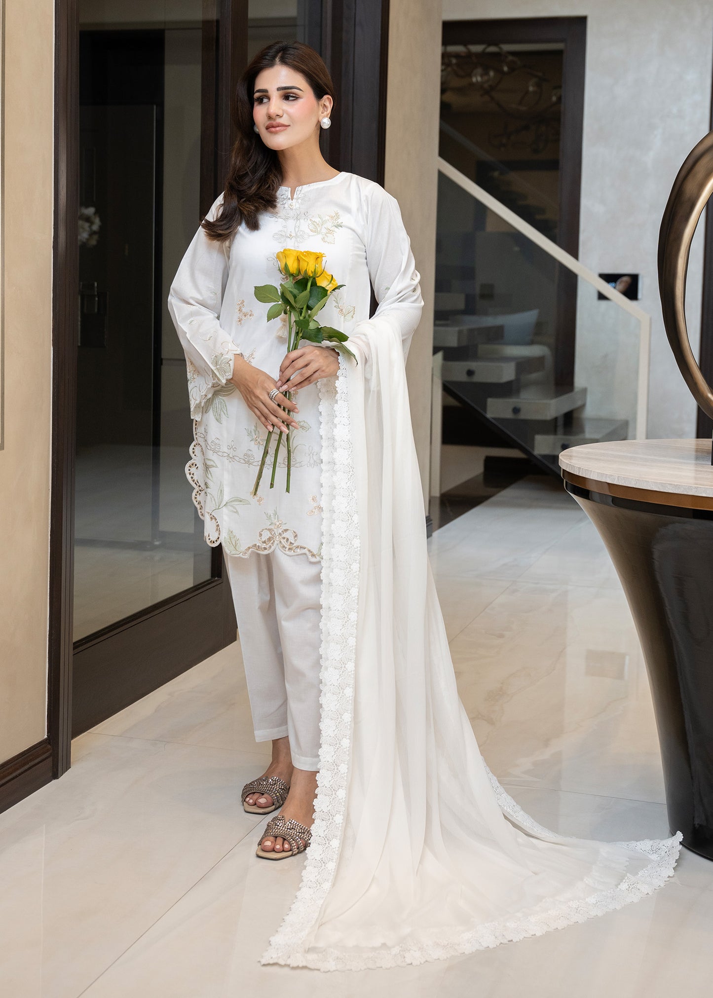 Cloud White Embroidered Lawn