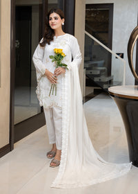 Cloud White Embroidered Lawn