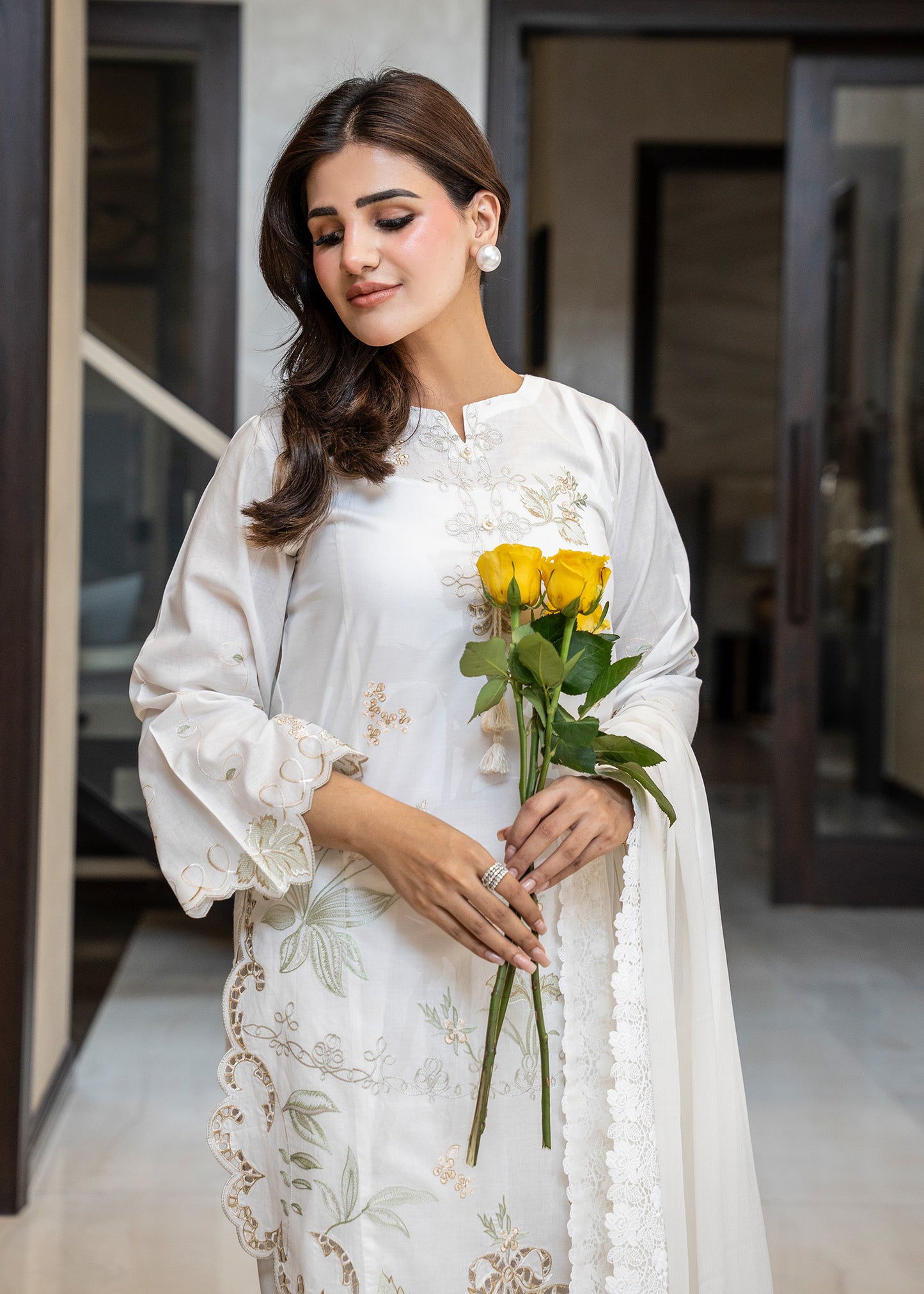 Cloud White Embroidered Lawn