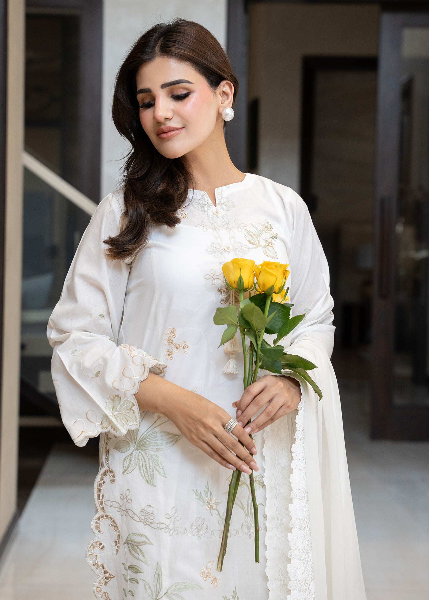 Cloud White Embroidered Lawn