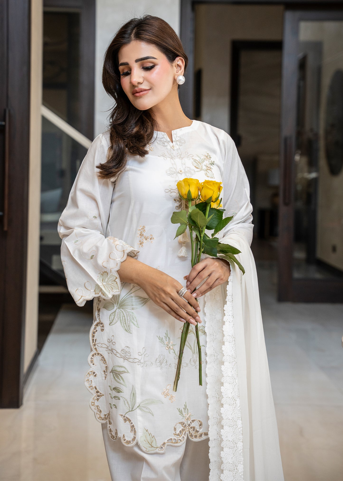 Cloud White Embroidered Lawn