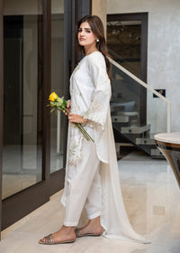 Cloud White Embroidered Lawn