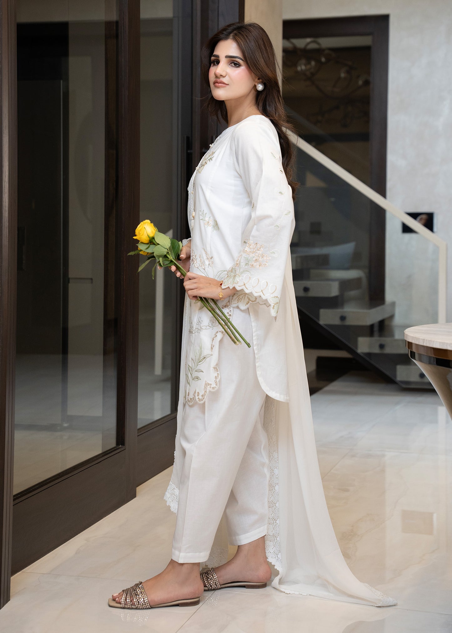 Cloud White Embroidered Lawn