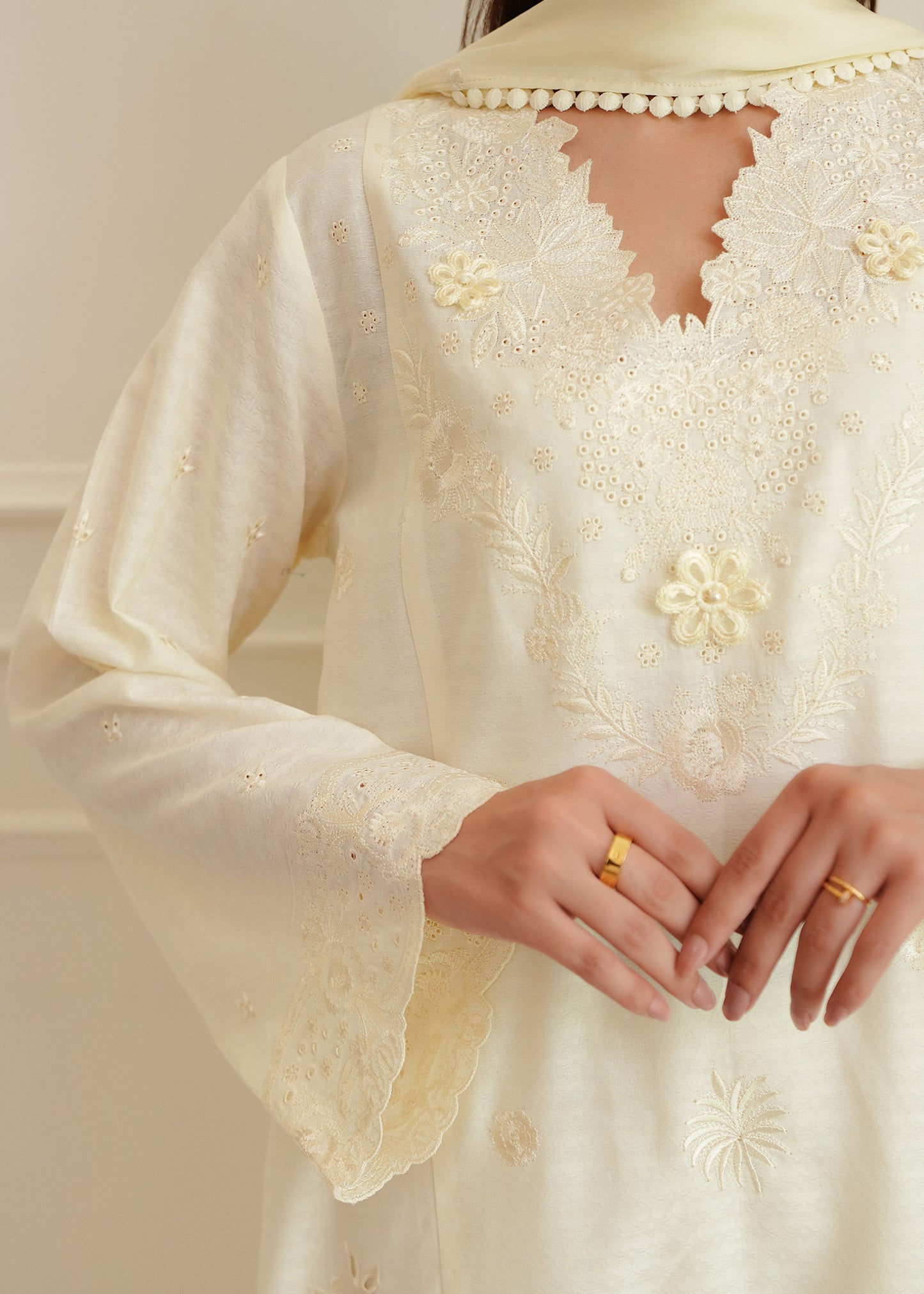 Eggshell White Embroidered Lawn