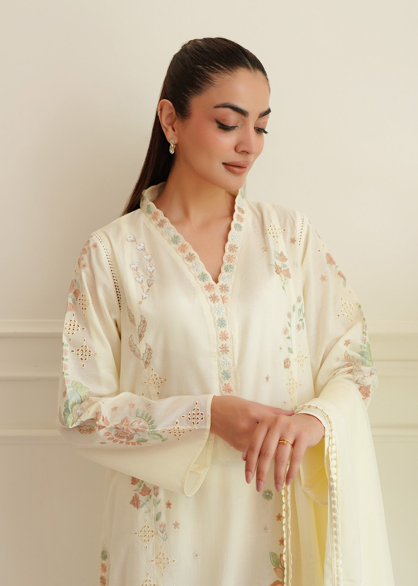 Ivory White Embroidered Lawn
