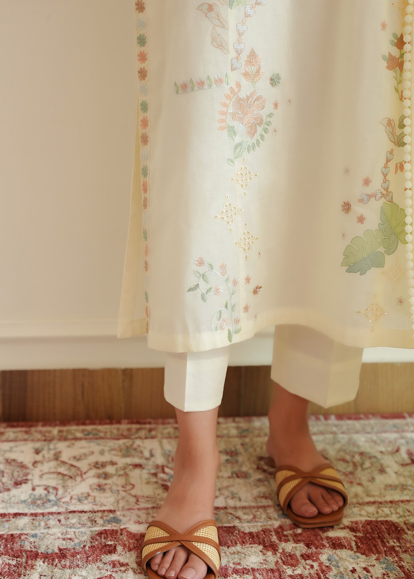 Ivory White Embroidered Lawn