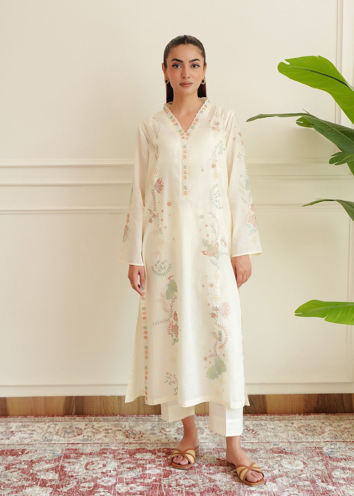 Ivory White Embroidered Lawn