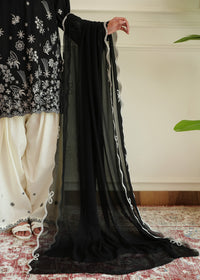 Black Embroidered Chiffon Dupatta