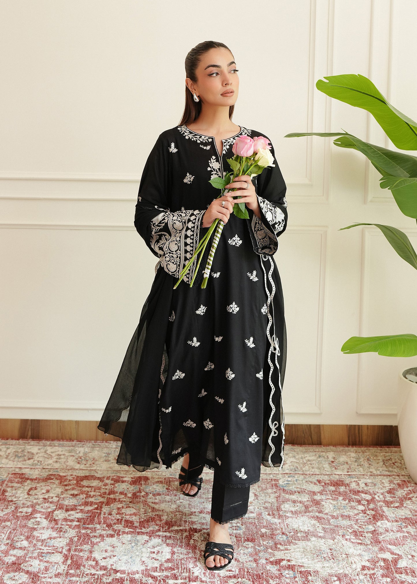 Smoke Black Embroidered Lawn