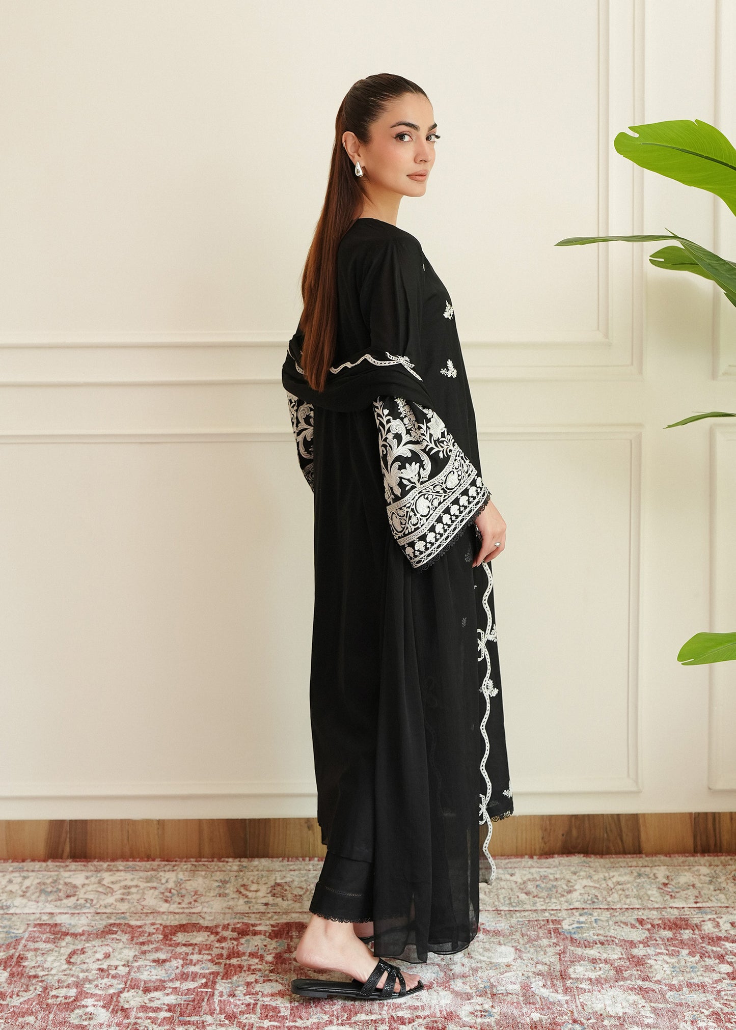 Smoke Black Embroidered Lawn