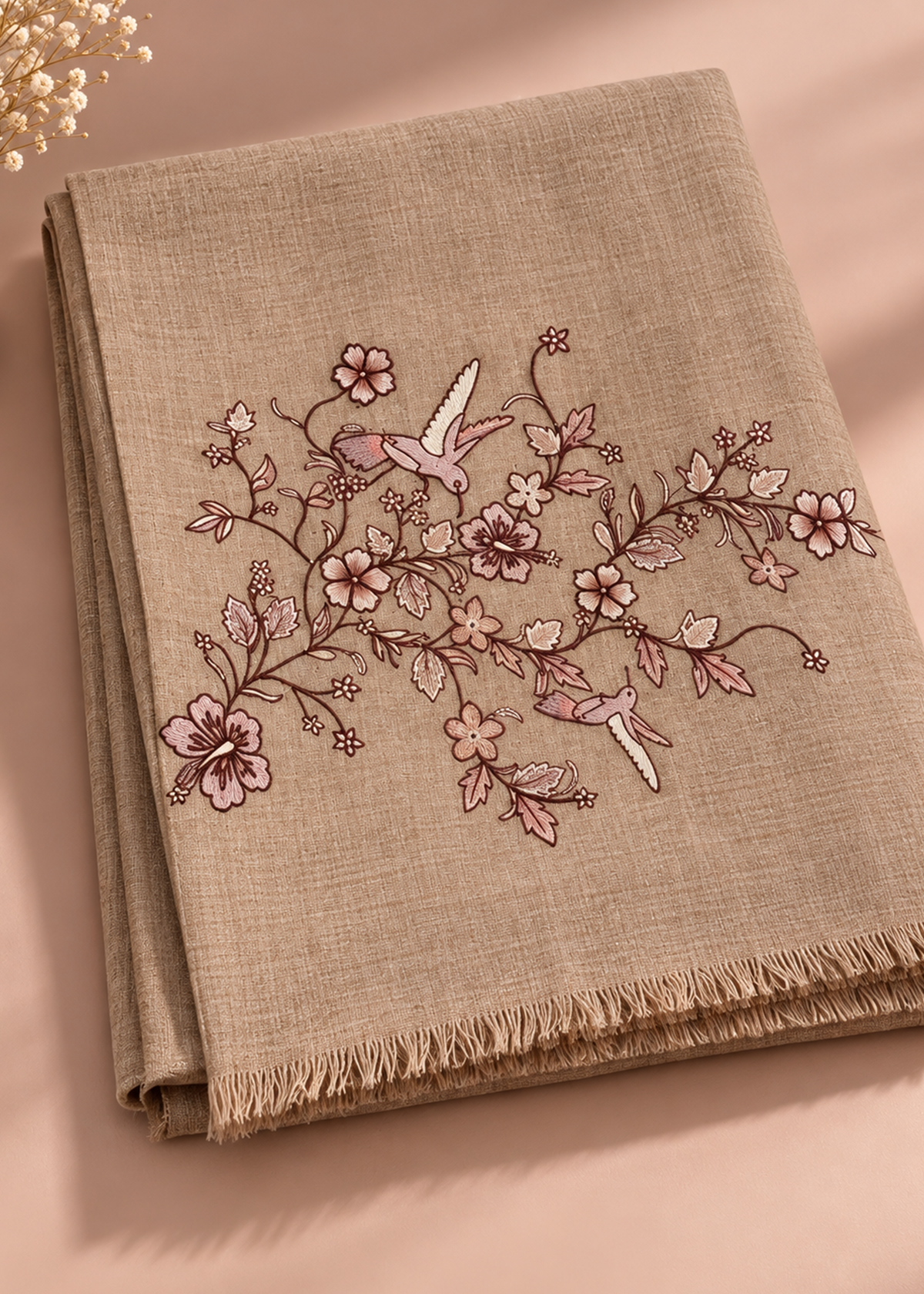 Beige Embroidered Pashmina Shawl