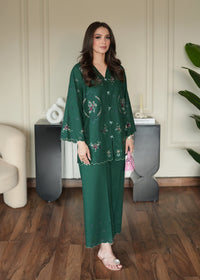 Forest Green Embroidered Lawn Co-ord Set