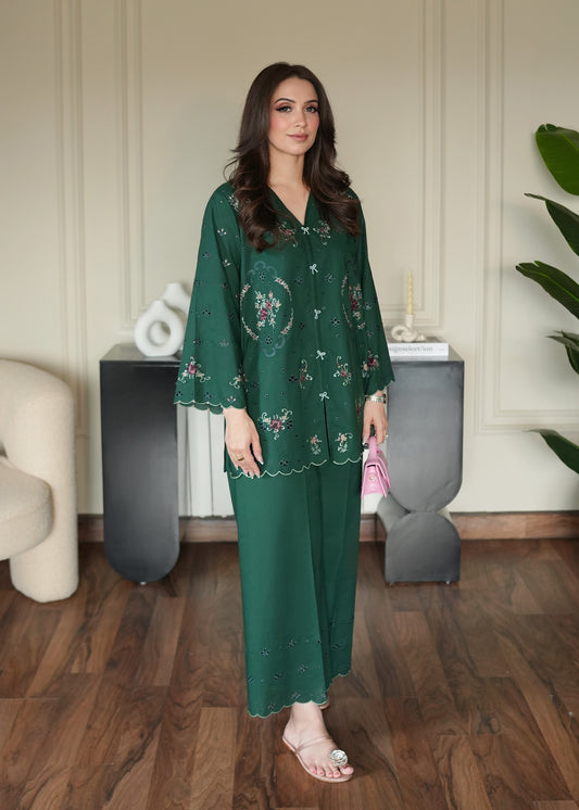 Forest Green Embroidered Lawn Co-ord Set
