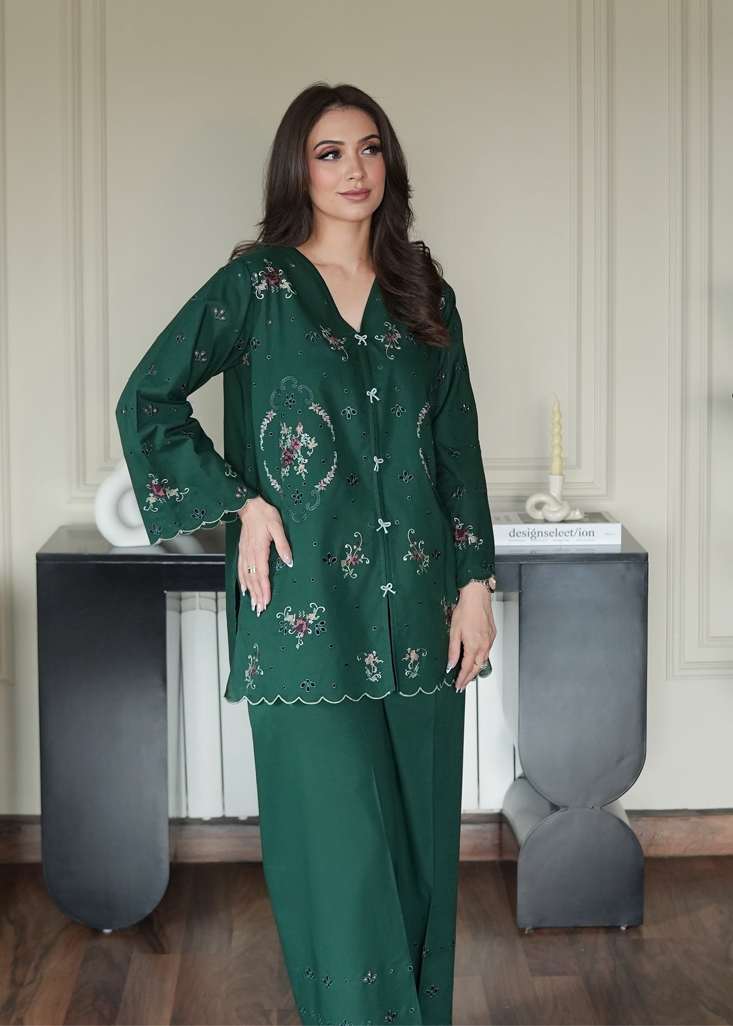 Forest Green Embroidered Lawn Co-ord Set
