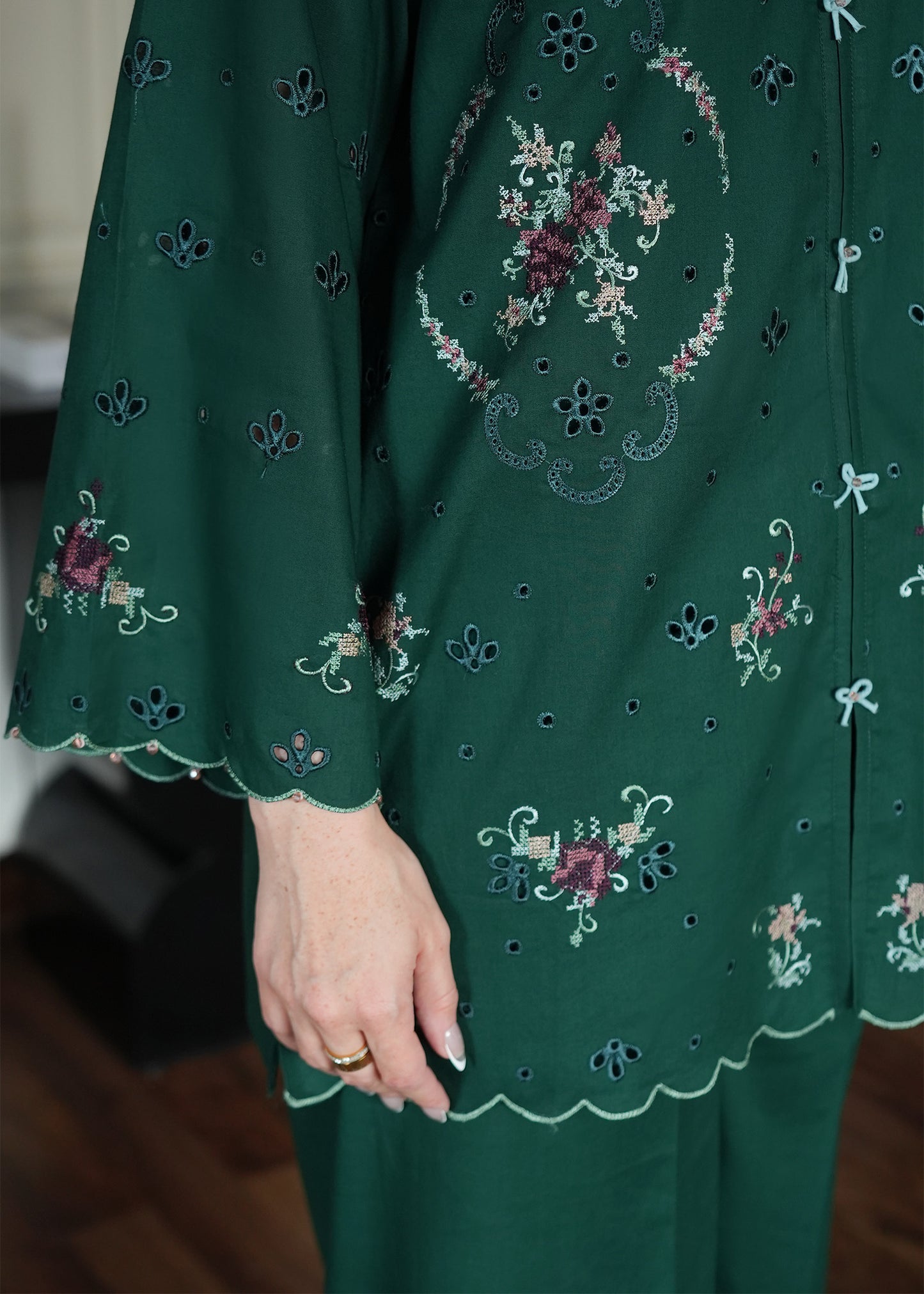 Forest Green Embroidered Lawn Co-ord Set