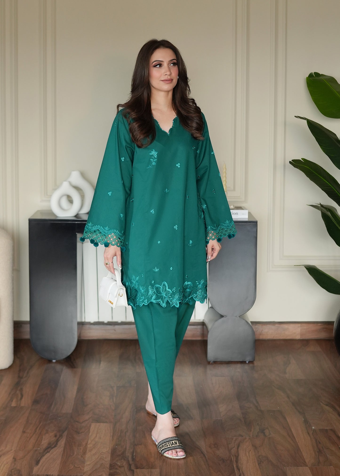 Teal Green Embroidered Lawn Co-ord Set