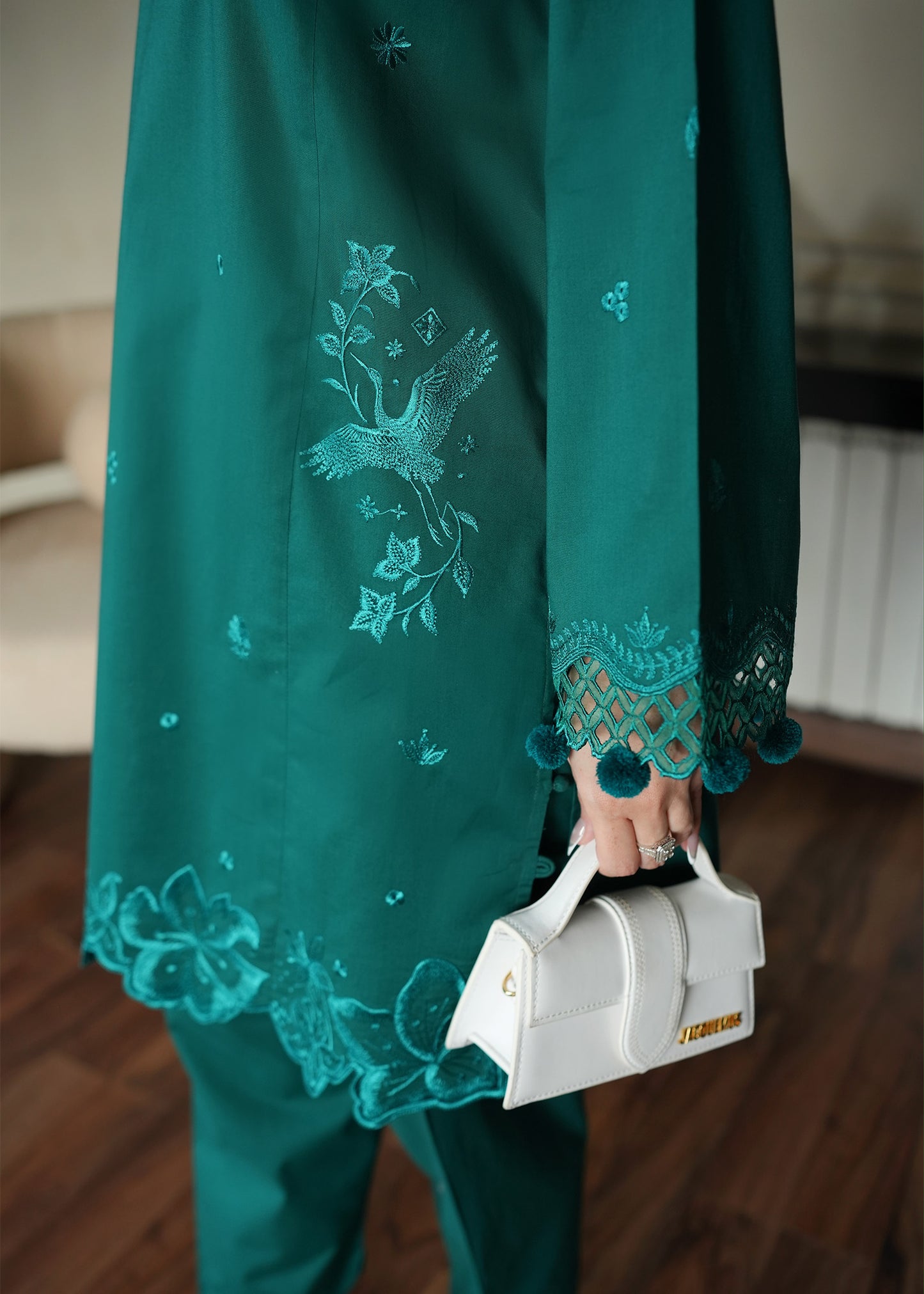 Teal Green Embroidered Lawn Co-ord Set