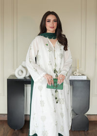 Olive on White Embroidered Lawn Co-ord Set