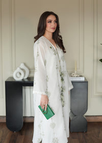 Olive on White Embroidered Lawn Co-ord Set