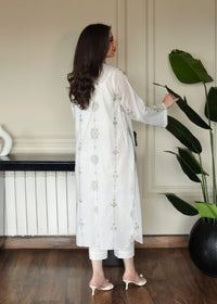 Olive on White Embroidered Lawn Co-ord Set
