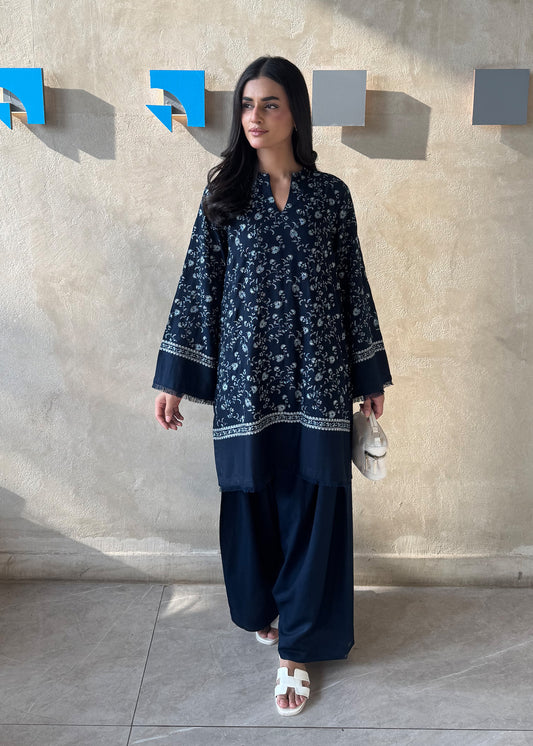Navy Blue Embroidered Karandi 2 PC Suit