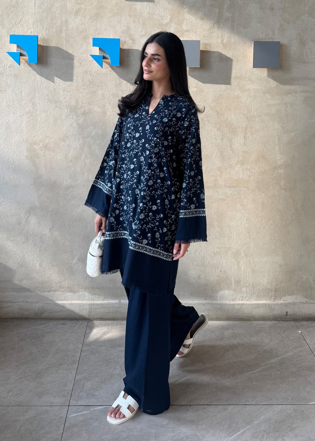 Navy Blue Embroidered Karandi 2 PC Suit