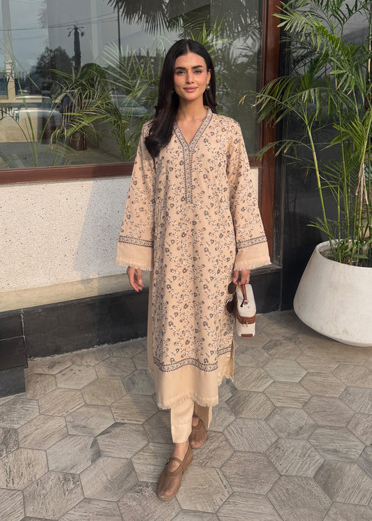 Beige Embroidered Karandi 2 PC Suit
