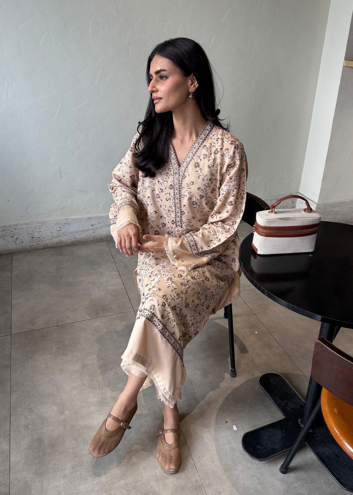 Beige Embroidered Karandi 2 PC Suit