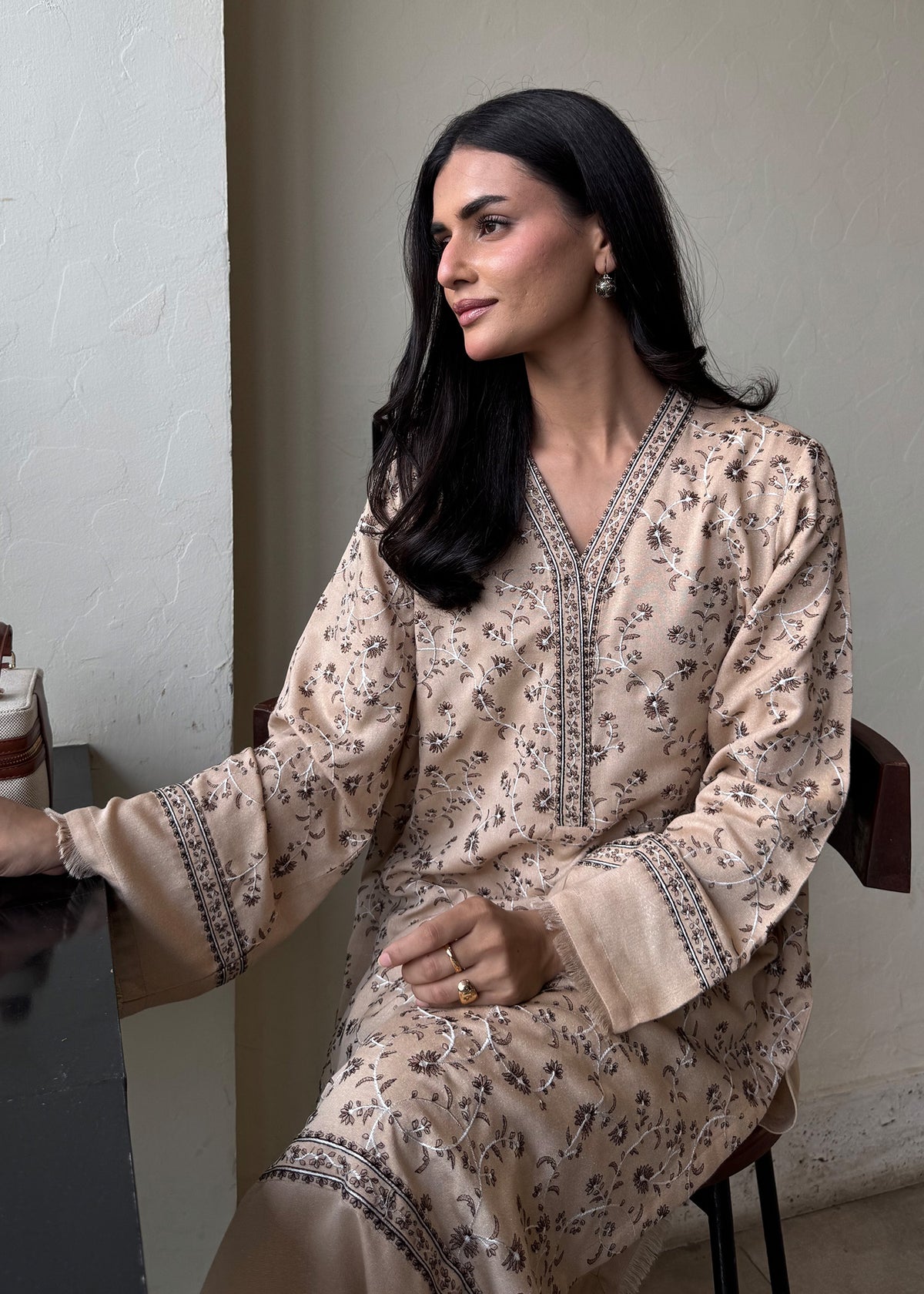 Beige Embroidered Karandi 2 PC Suit