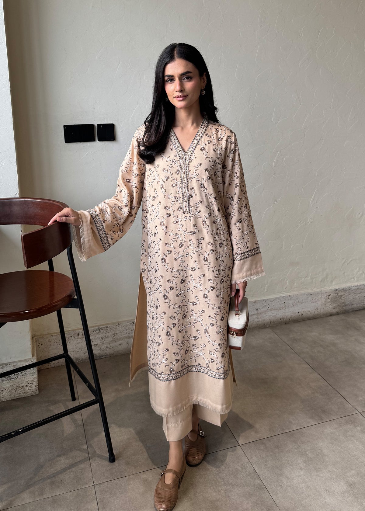 Beige Embroidered Karandi 2 PC Suit
