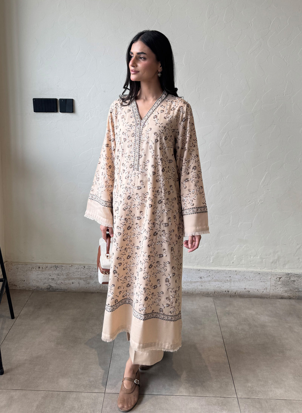 Beige Embroidered Karandi 2 PC Suit
