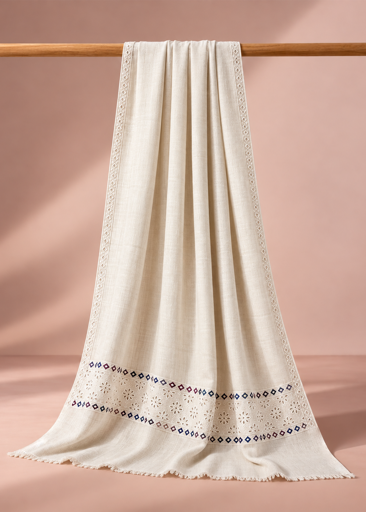 Cream Embroidered Pashmina Shawl