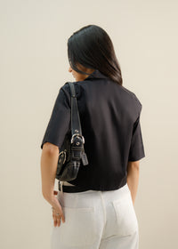 Black Cropped Button Up