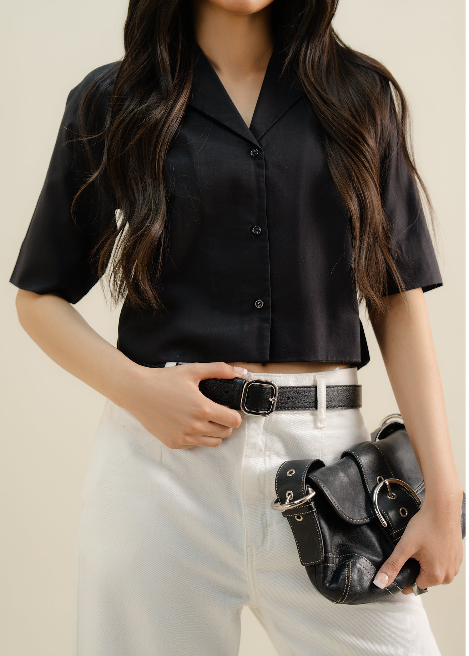 Black Cropped Button Up