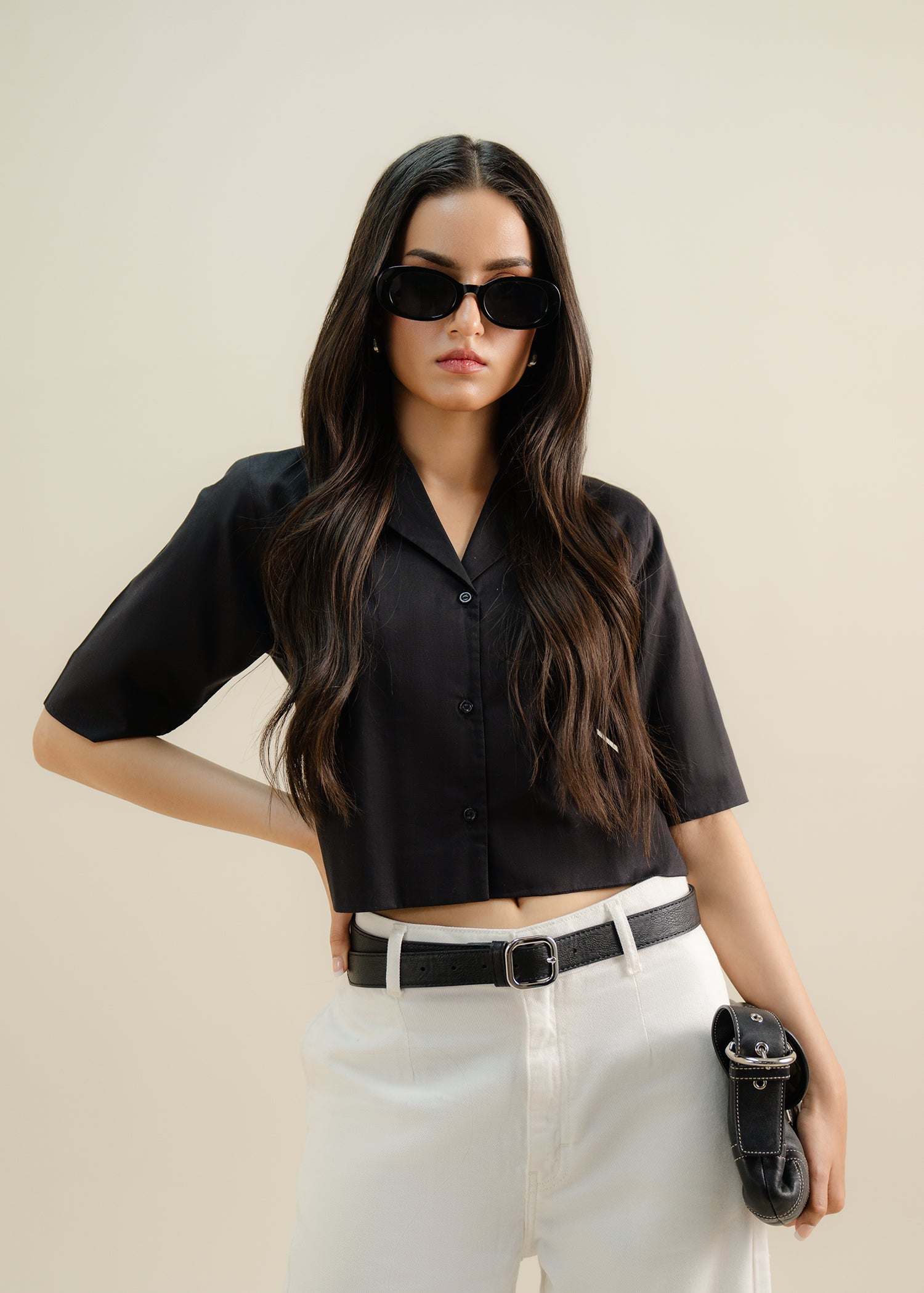Black Cropped Button Up
