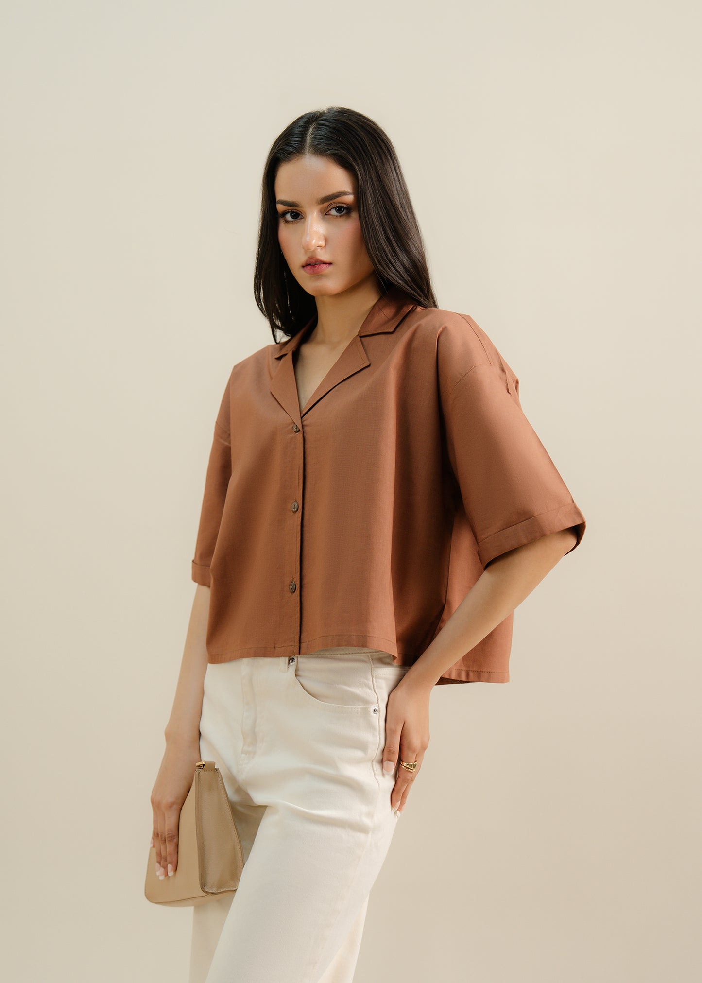 cropped button front shirt