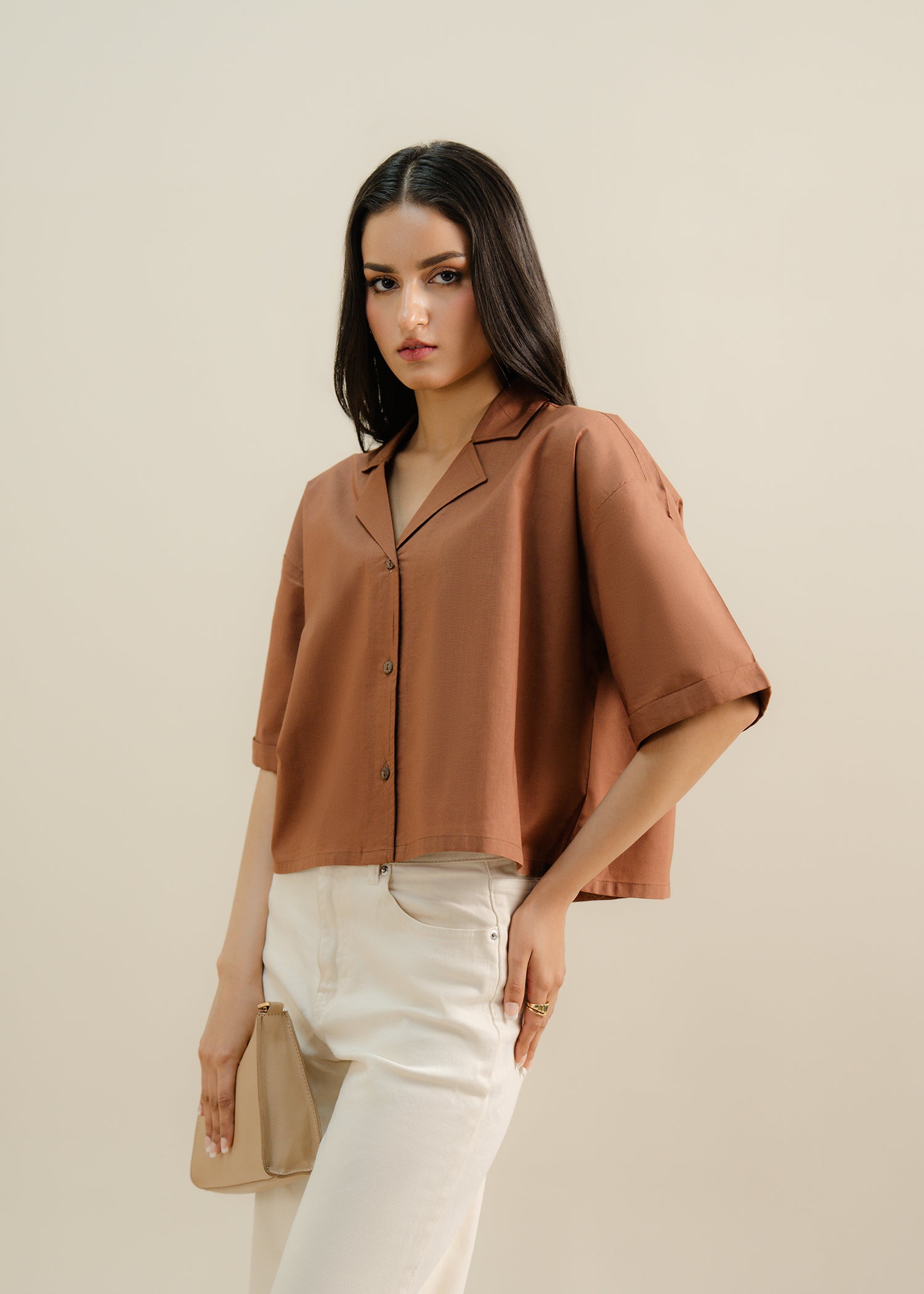 cropped button front shirt