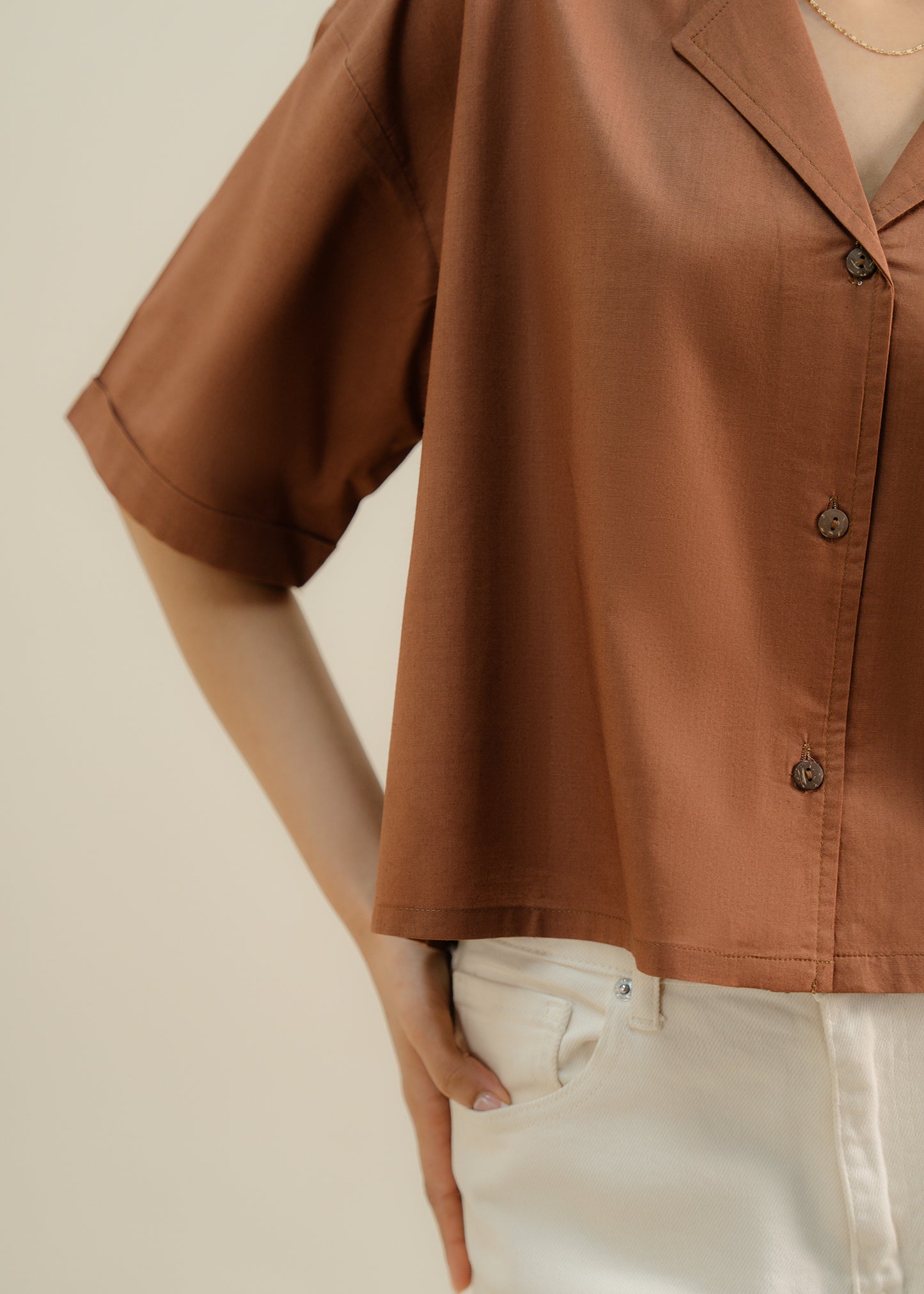 cropped button front shirt
