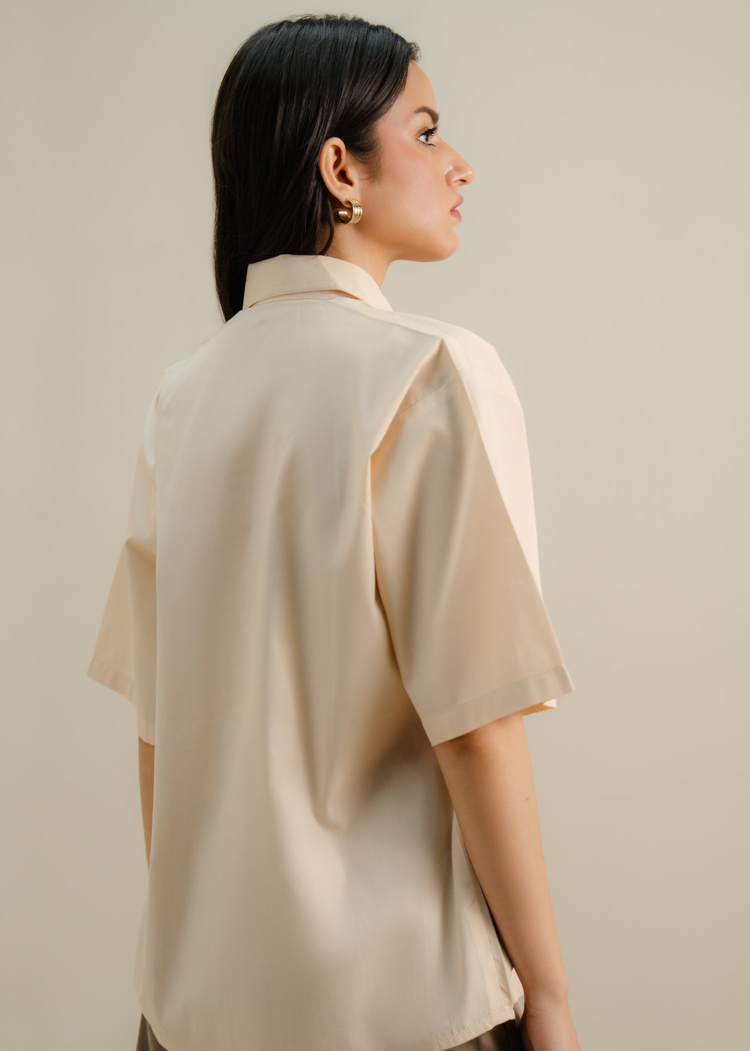 cropped button front shirt