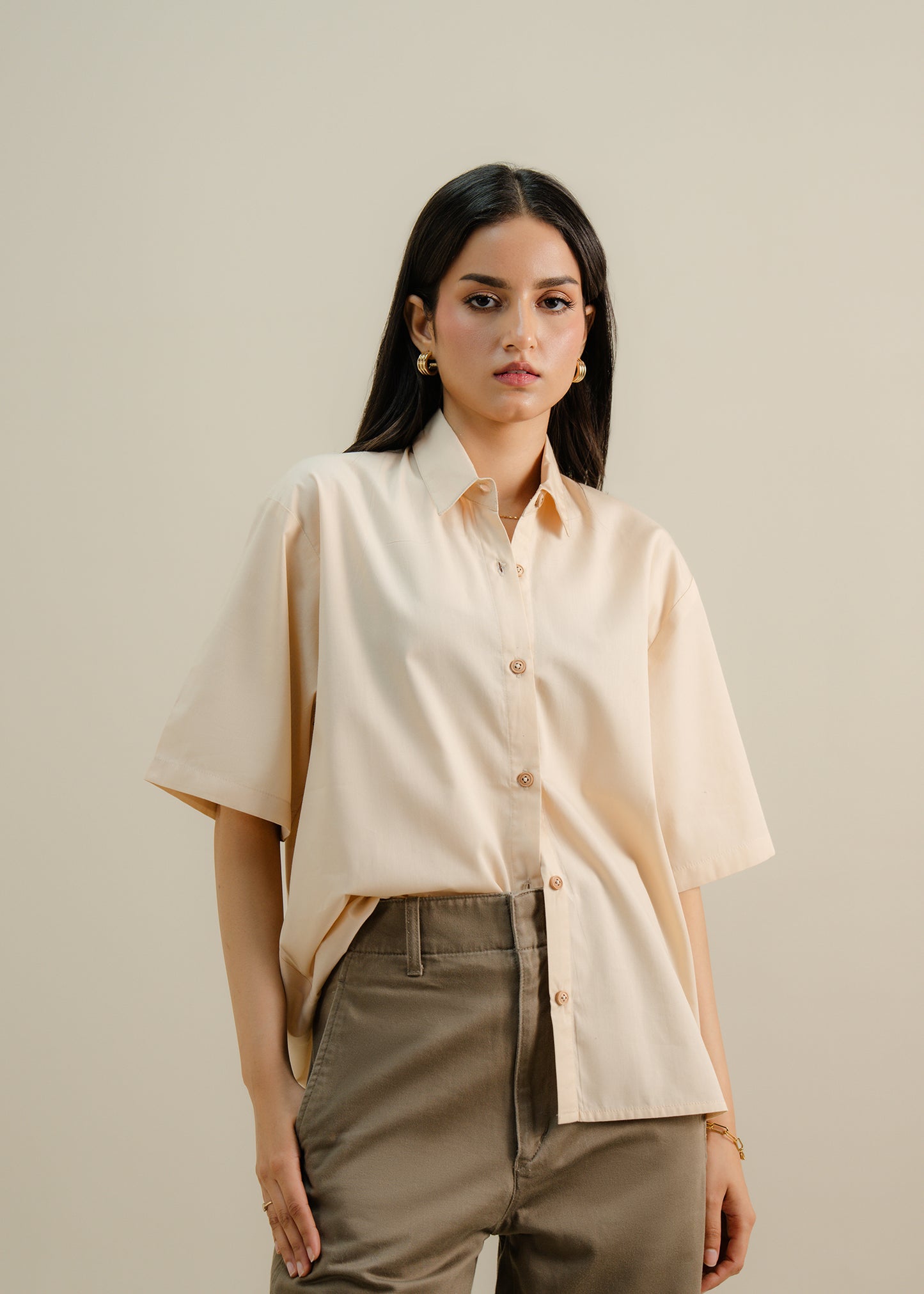 cropped button front shirt