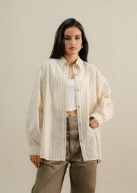 Beige Striped Button Up