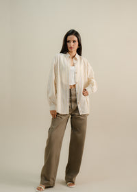 Beige Striped Button Up