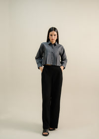 Grey Cropped Button Up